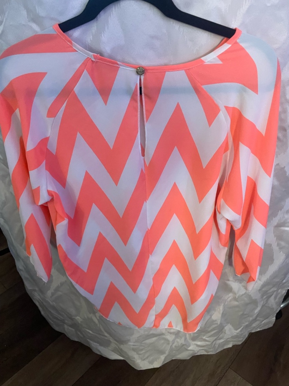 Absolute Angel Coral and White Chevron Long Sleeve Top - Picture 2 of 3